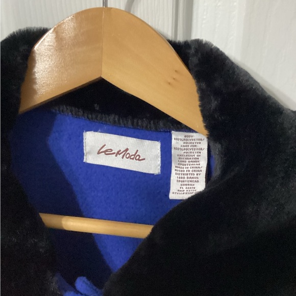 LeModa Poncho Shawl Blue W/black Faux Fur Collar One Size Womens - Picture 5 of 7